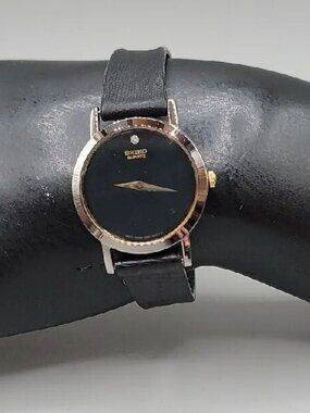 Vintage Seiko 1N00-0C99 Ultra Slim Minimalist Watch Diamond Accent 26mm 7"